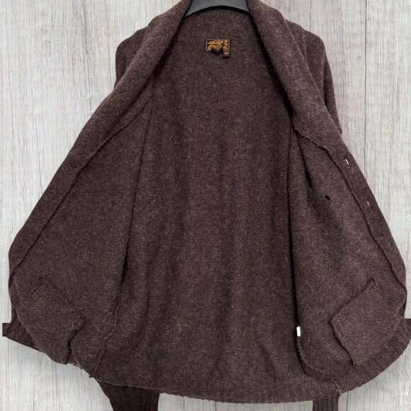 Vtg Eddie Bauer Wool Grandpa Cardigan Shawl Collar Sweater Elbow Patch XL Tall - Picture 8 of 9